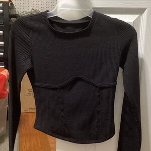 Amazon Black Ribbed Knit Kids Long Sleeve Tee